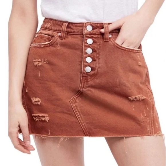 We The Free Brown Denim Mini Skirt - Picture 1 of 4